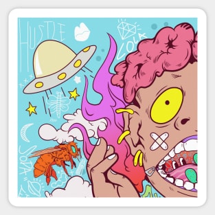 Super dope brain is on fire cartoon illustration Sticker